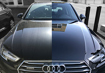Car Audi A4 B9 wrapped in matte vinyl is standing on the parking